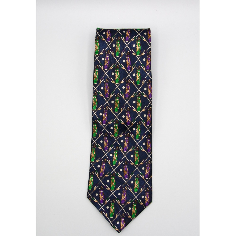 Beverly Hills Polo Club Mens Silk Tie Navy Blue‎ Golf Bags Clubs Novelty Print